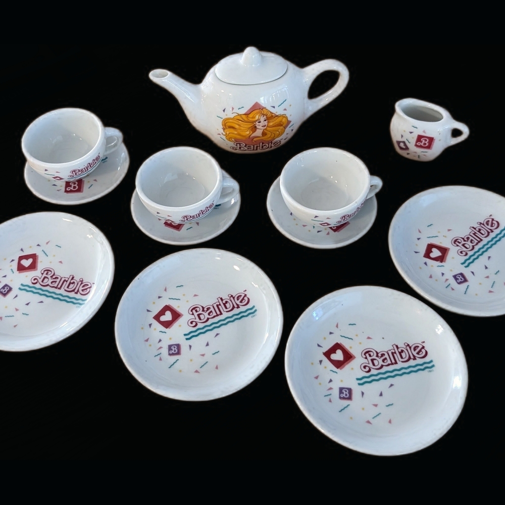 Barbie White Tea Set with Colorful Designs